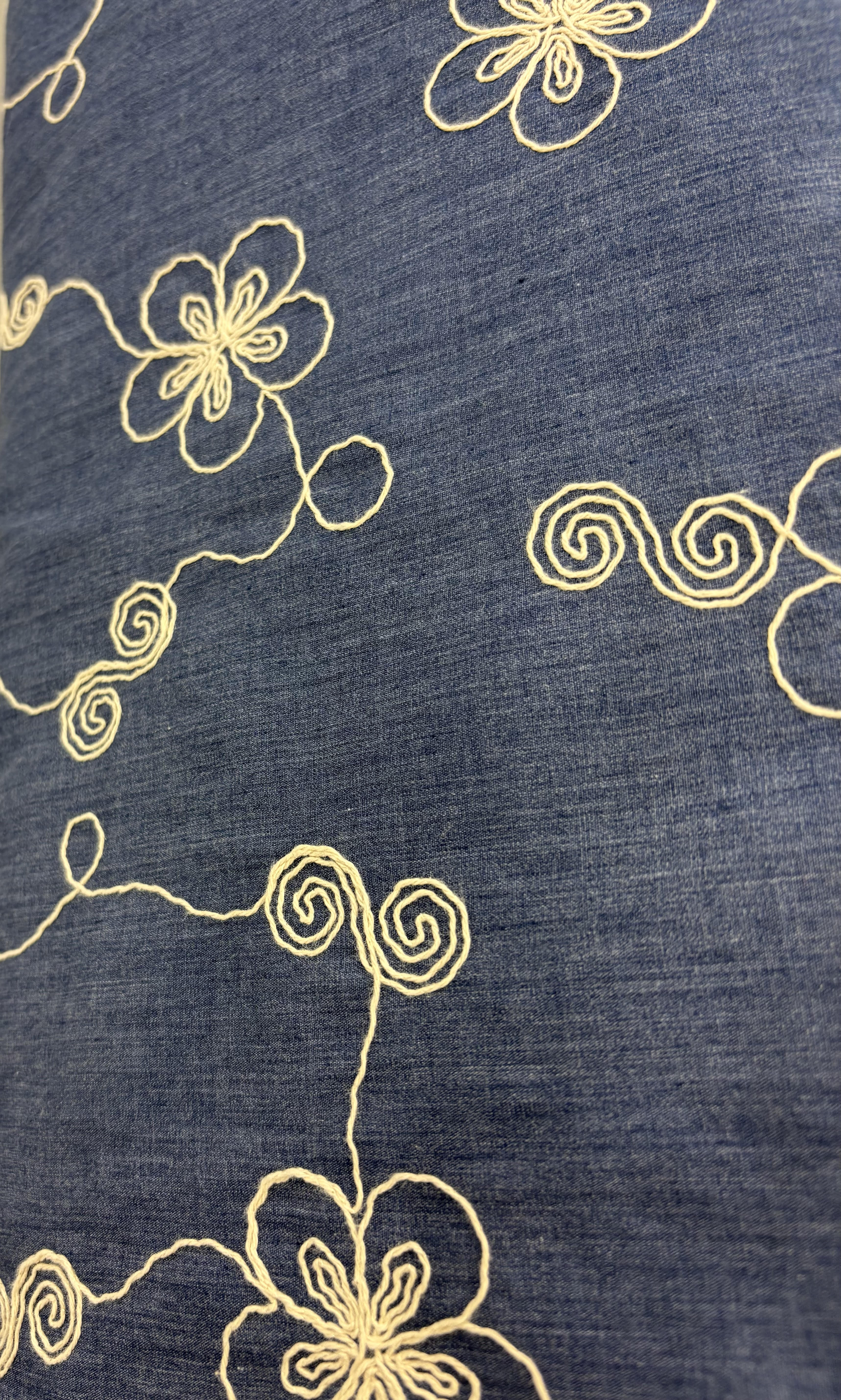 Embroidery Flowers on Blue Chambrey