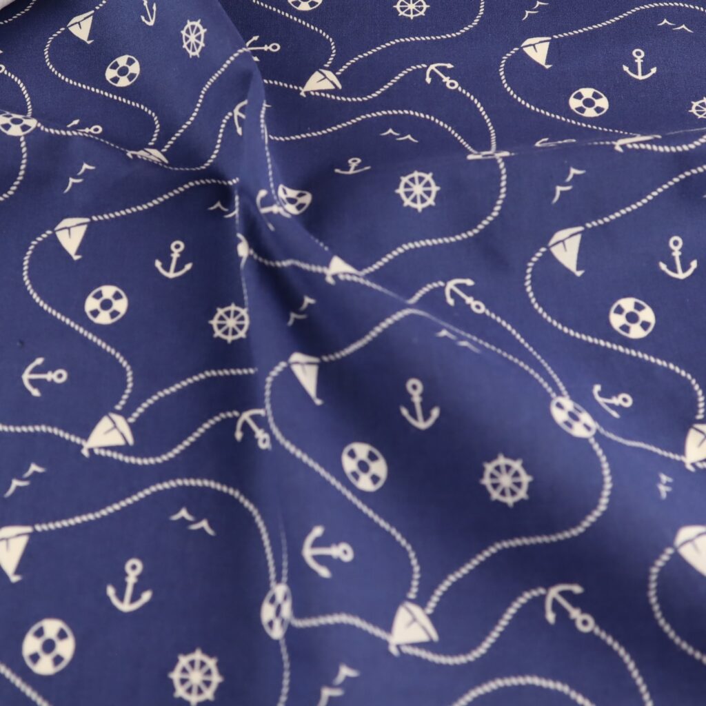 Polyester Cotton Print Nautical Navy
