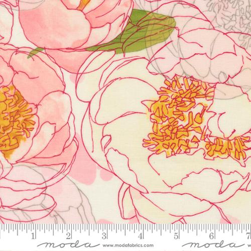 Darling Peony - Peonies Large Floral Watercolour Cream by Robin Pickens