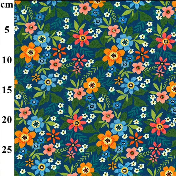 Polyester Cotton Flowers on Blue