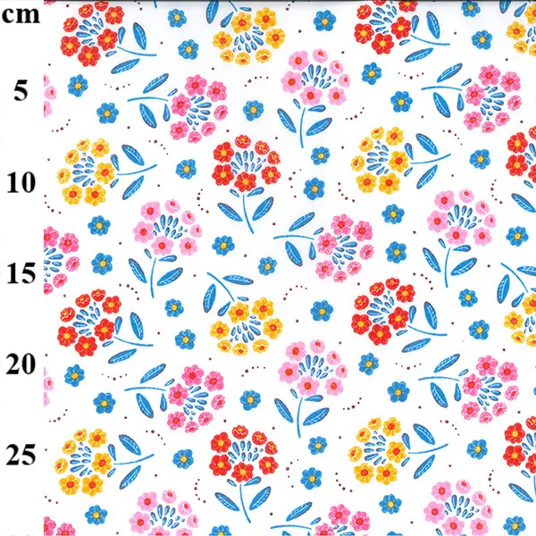 Polyester Cotton Spring Flowers on White