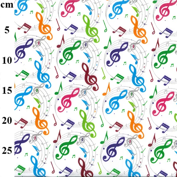 Polyester Cotton Musical Notes on White