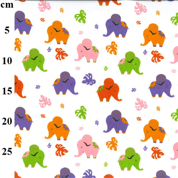 Polyester Cotton Elephants on White