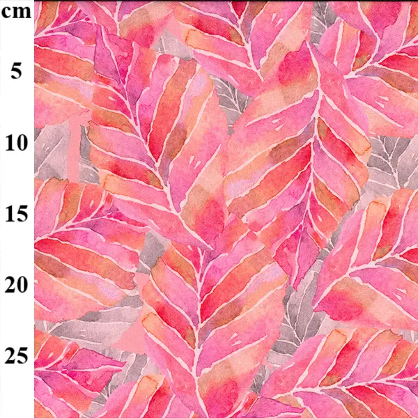  Viscose and Linen Digital Print-Pink Leaves