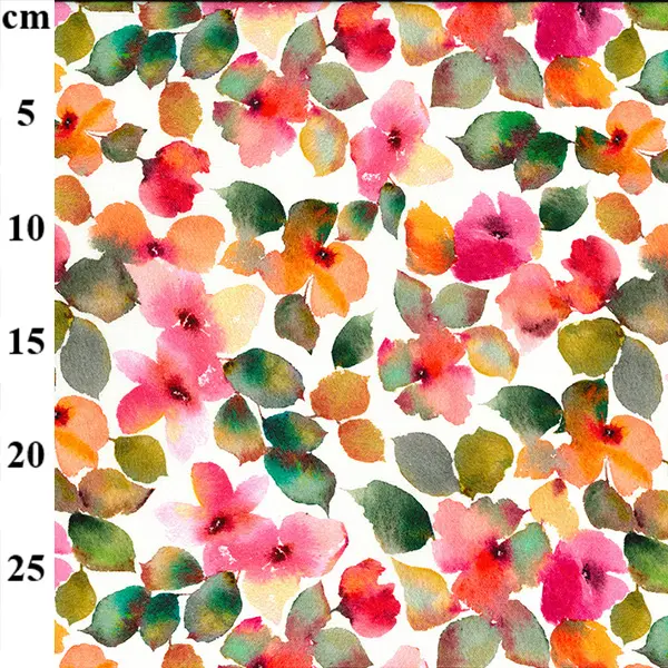  Viscose and Linen Digital Print-Bright Flowers on White