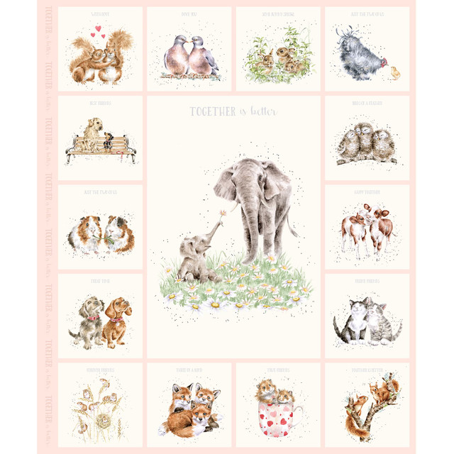 Wrendale designs-Together is Better-Elephant Panel-Pink