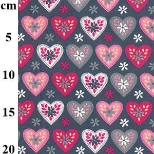 100% Cotton Poplin Hearts on Grey