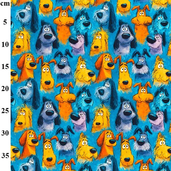 100% Cotton Poplin Dogs on Blue