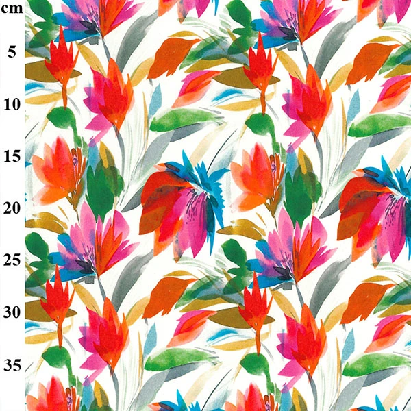 100% Cotton Poplin Flowers on White