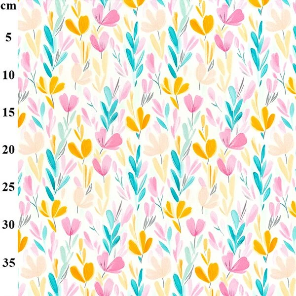 100% Cotton Poplin Tulips on White