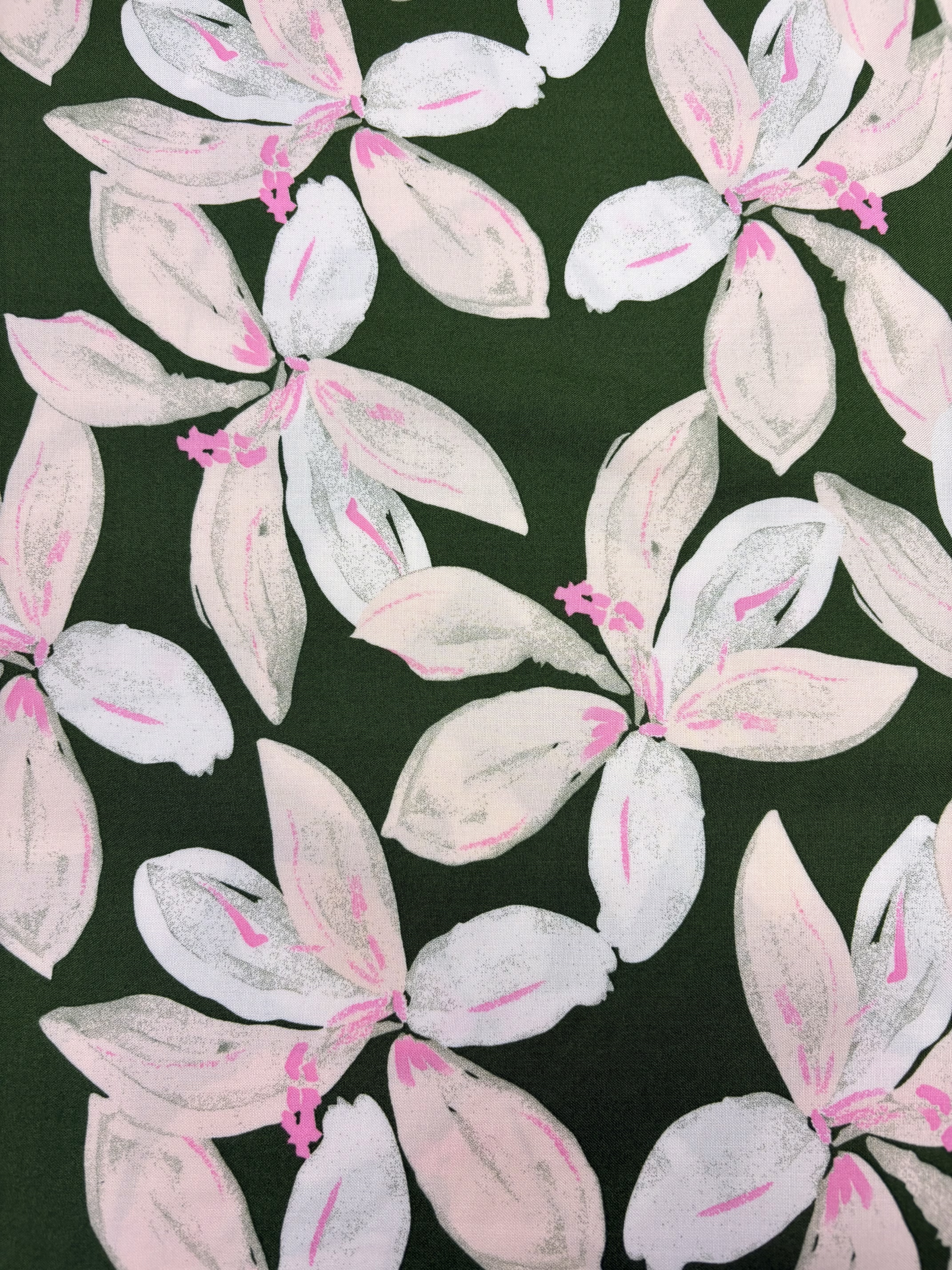 100% Viscose - Pink and Ivory Flowers on Olive