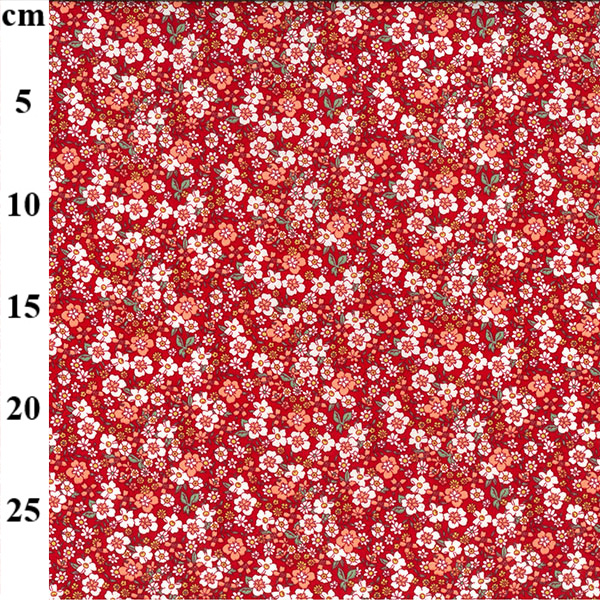 100% Cotton Poplin White Flowers on Red
