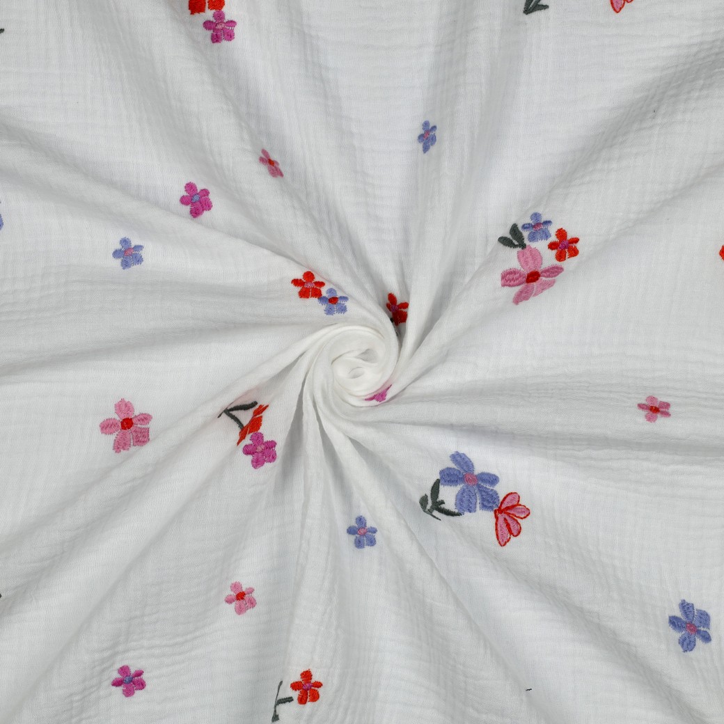 Double Gauze Embroidery-Flowers on Ivory