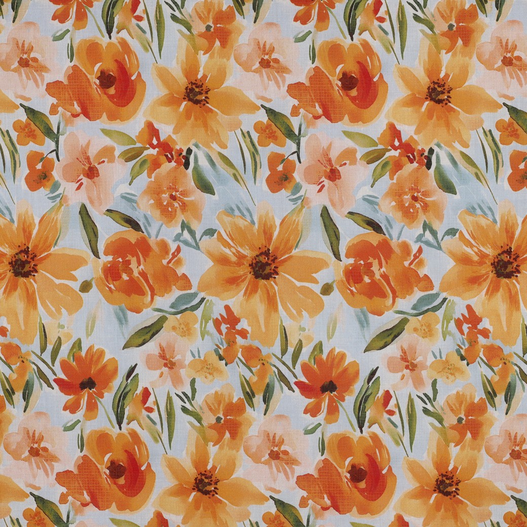100% Cotton Voile Digital  Flowers-Orange