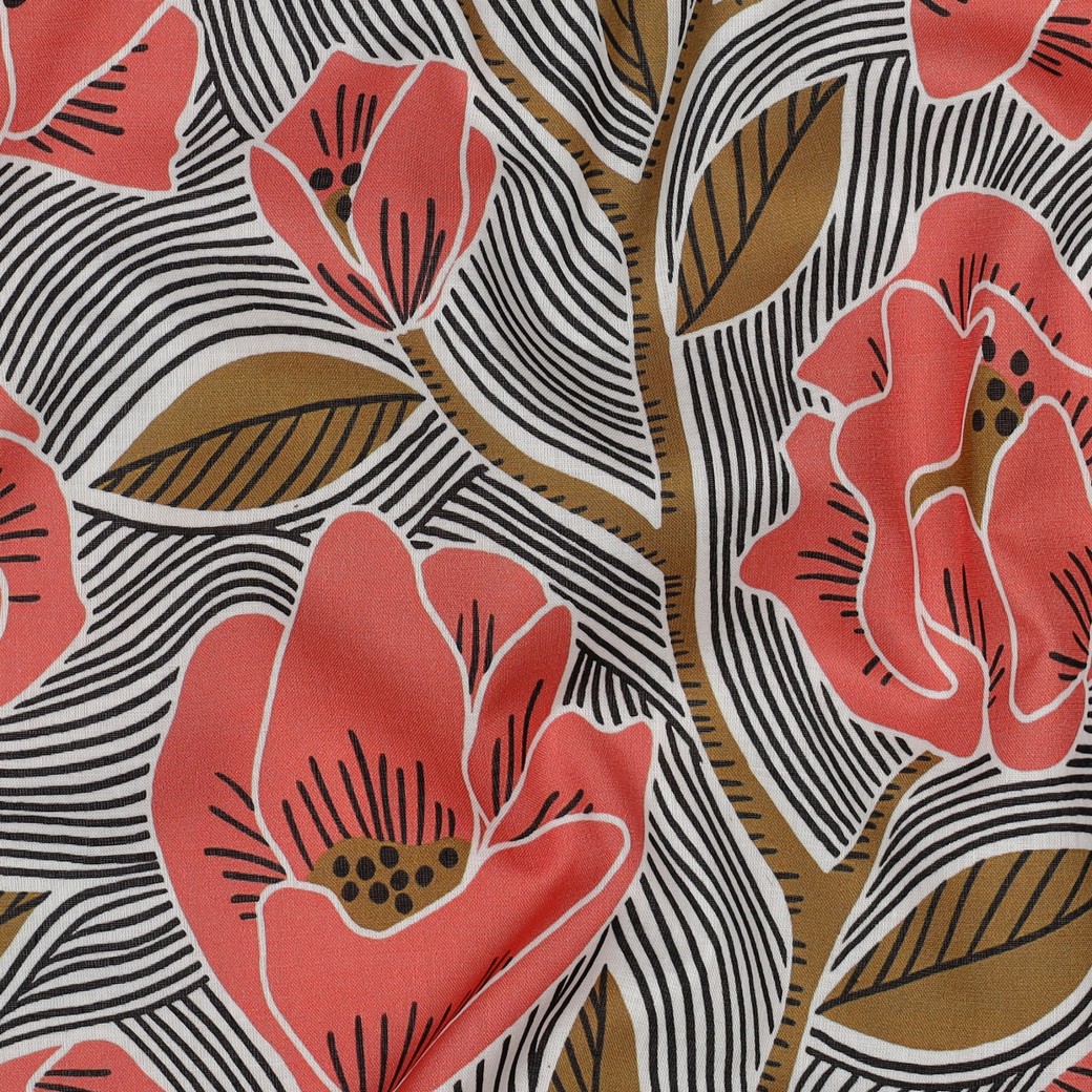 100% Cotton Voile Flowers-Pink/Tan