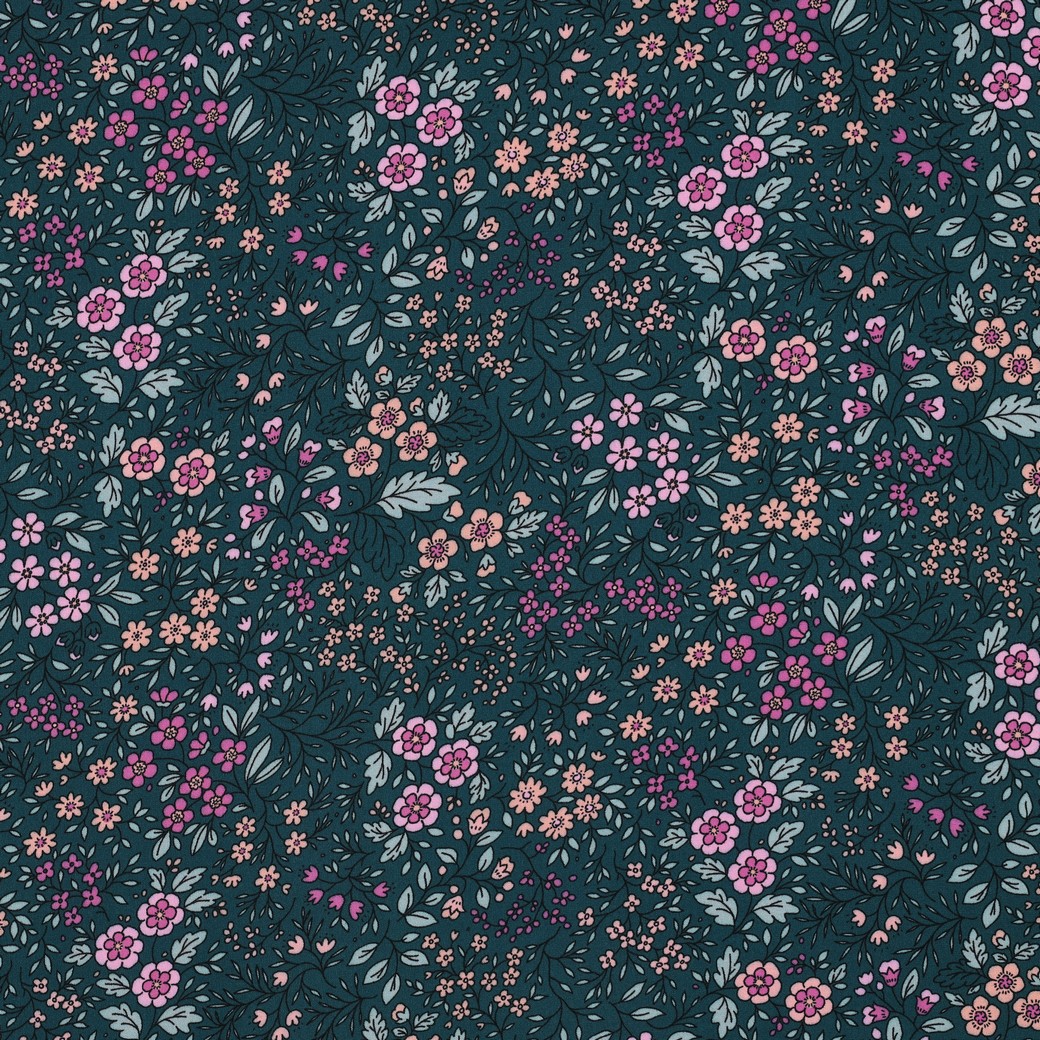  Viscose Lenzing Ecovero - Pink Flowers on Green