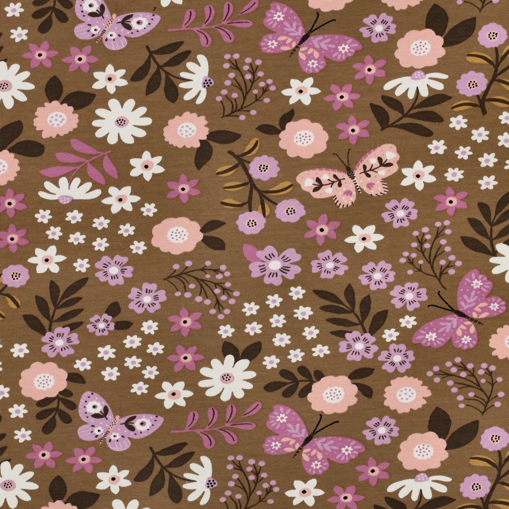 French Terry Flowers with Butterflies