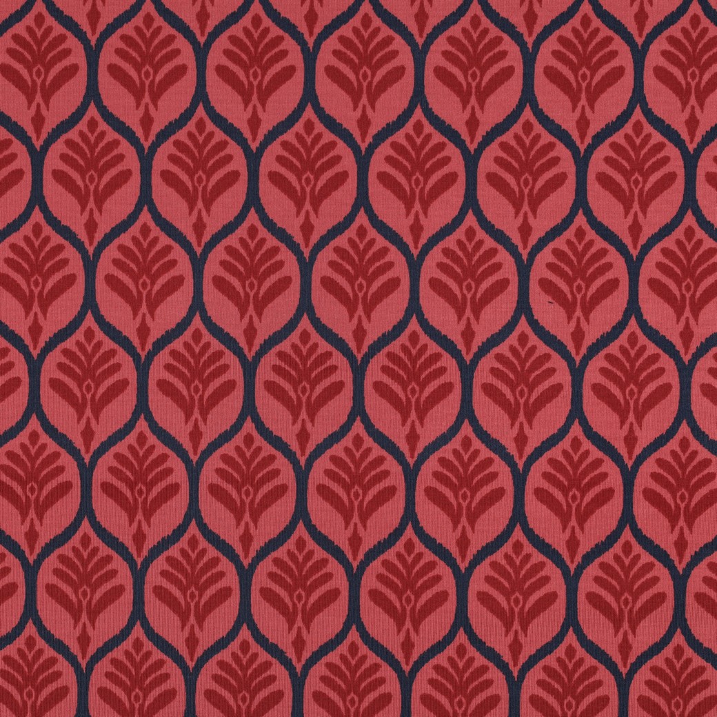 Printed Cotton Jersey-Geometric Red Flower Print
