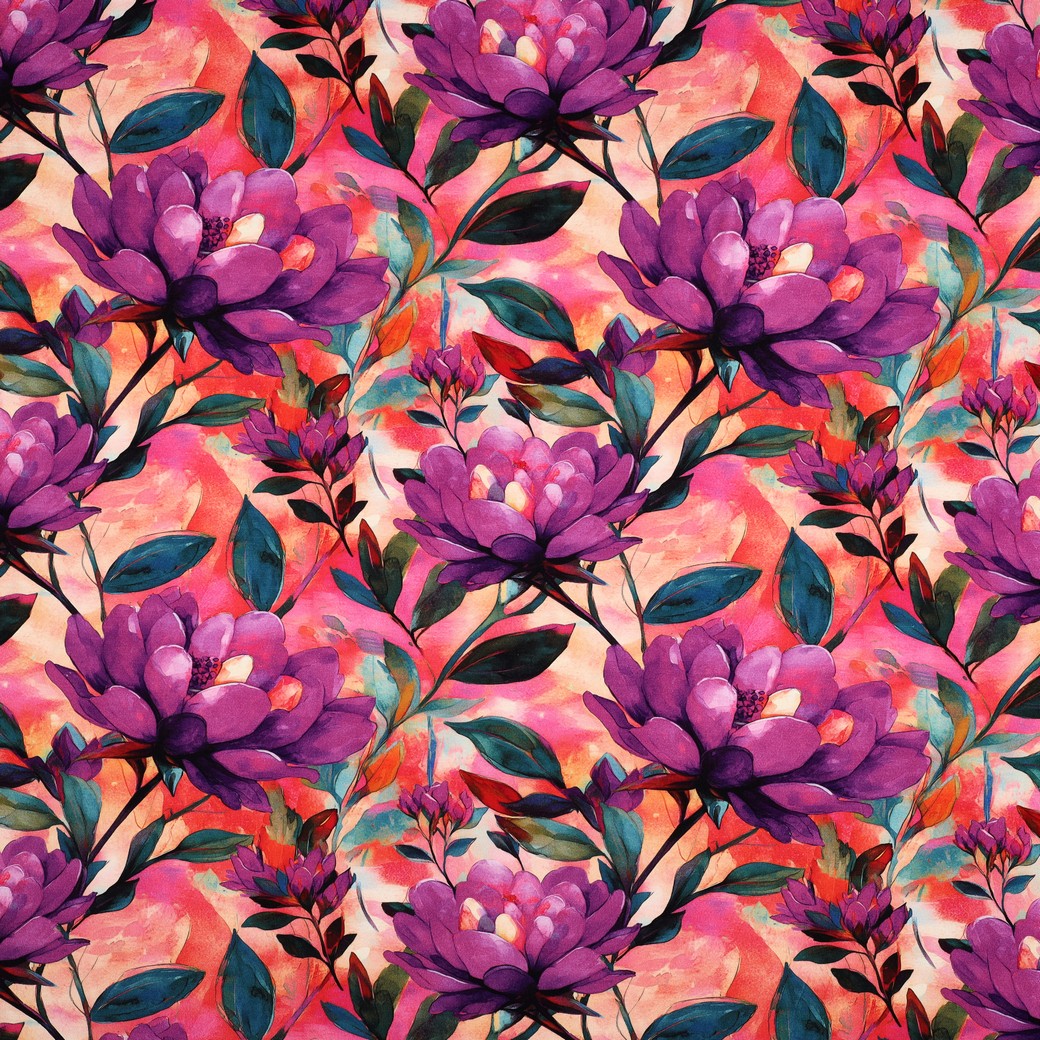 Viscose Digital Jersey Print-Pink Flowers 