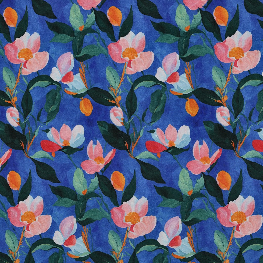  Viscose Stretch Digital Flowers - Blue