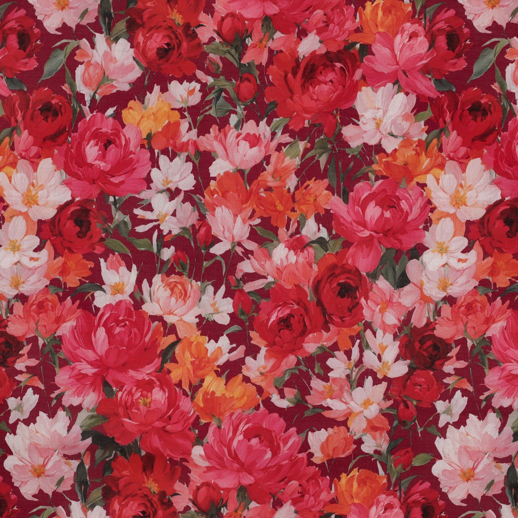 100% Cotton Voile Digital  Flowers-Red, Pink ,Orange Flowers