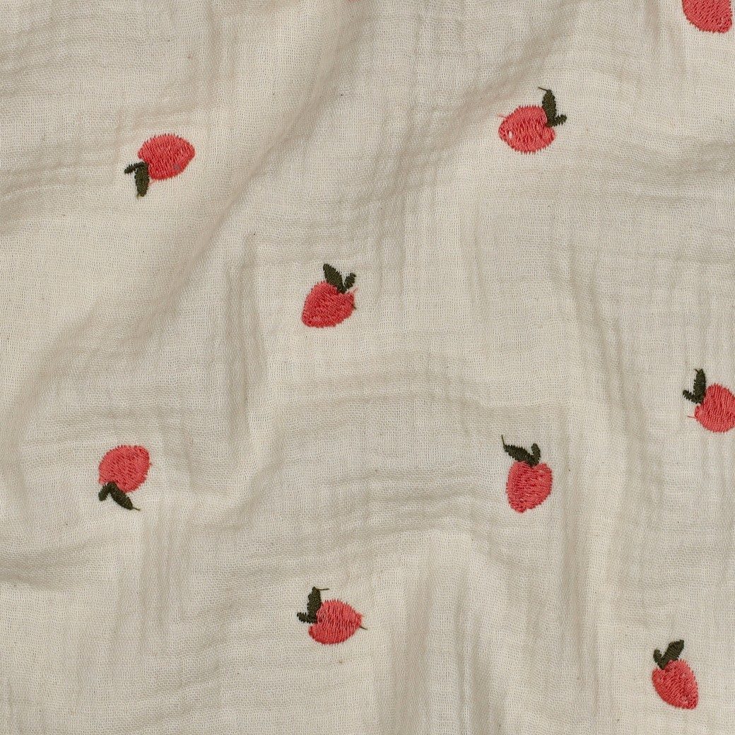 Double Gauze Embroidery-Strawberries on Cream