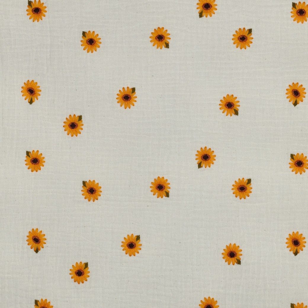 Double Gauze Embroidery-Sunflowers on Cream