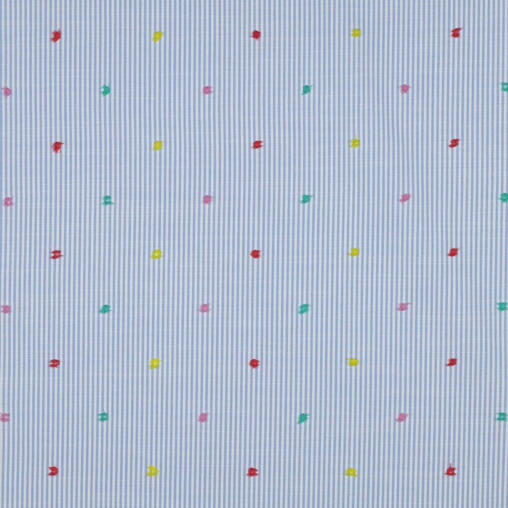  Cotton Dobby Stripe-Pale Blue with added coloured spots