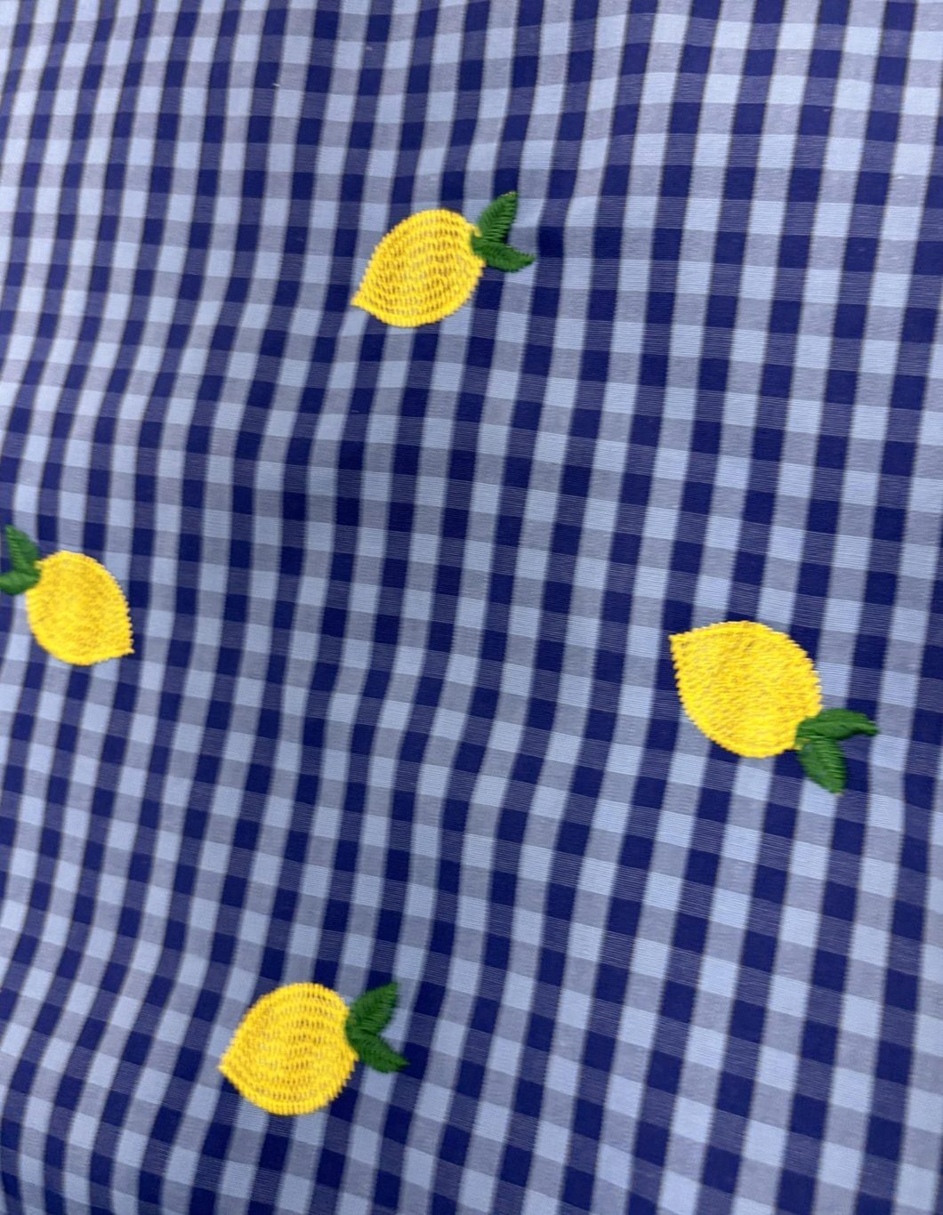 Cotton and Polyester Gingham - Blue with Lemons