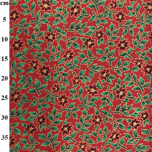 Christmas Cotton Print-Poinsettias on Red  by John Louden
