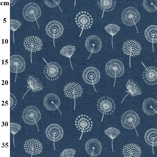 Cotton Denim Print Floral Print-Seed Heads on Denim
